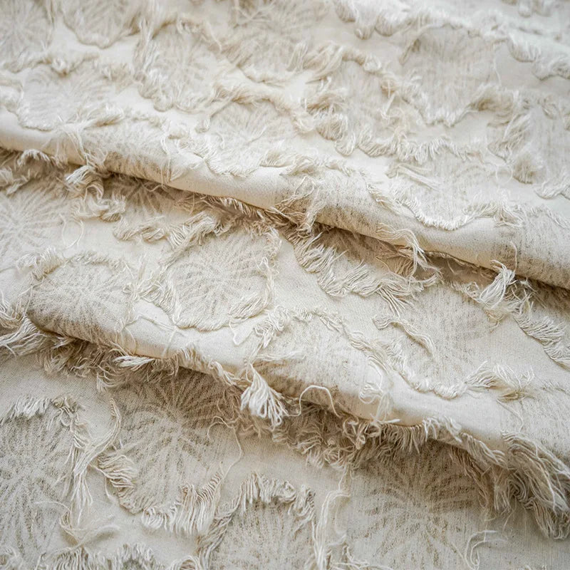 tissu bohème coton crème feuilles relief plaid décoration automne hiver rustic chic brocart Jacquard
