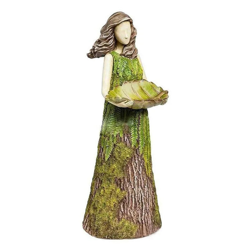 statue jardin oiseaux femme robe écorce feuilles naturelle artisanale résineextérieur minimalisteDecorationPelouseCour