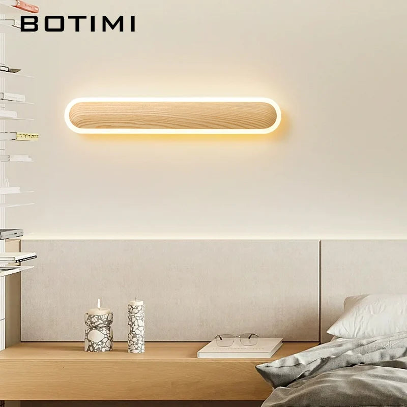luminaire mural moderne bois veinures apparentes éclairage led diffusion lumière entrée chambre étude