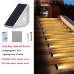éclairage escalier solaire led sensor moderne noir blanc doré auto installationextérieur patio cour allée
