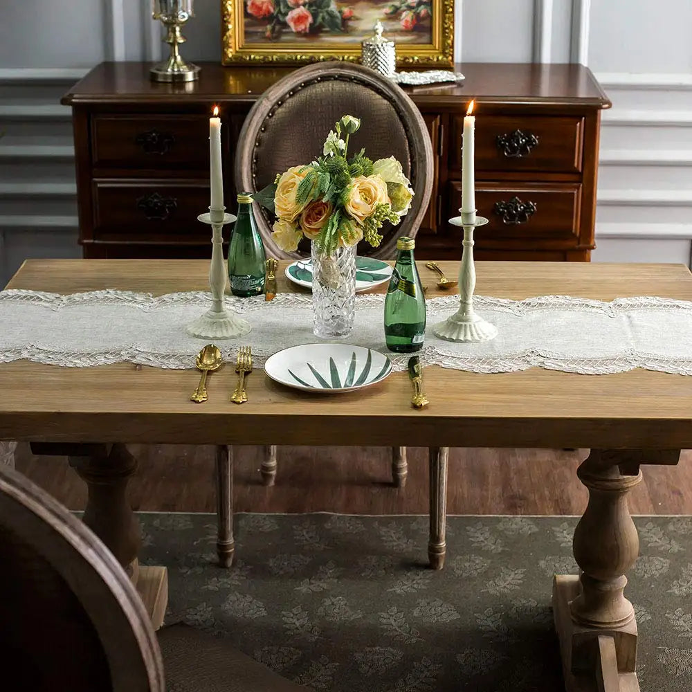 chinois table beige broderie ornements floraux classique élégant opacité 40x120cm 40x150cm 40x180cm 40x215cm 40x250cm