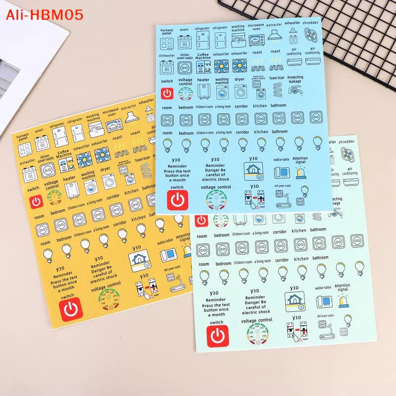 autocollants graphiques icônes électriques jaune bleu clair blanc simples adhésifs pack feuilles pack feuilles