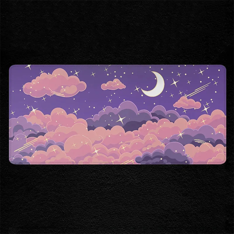 tapis souris anti dérapant violet nuages étoiles moderne adhésif 20x25cm 30x60cm