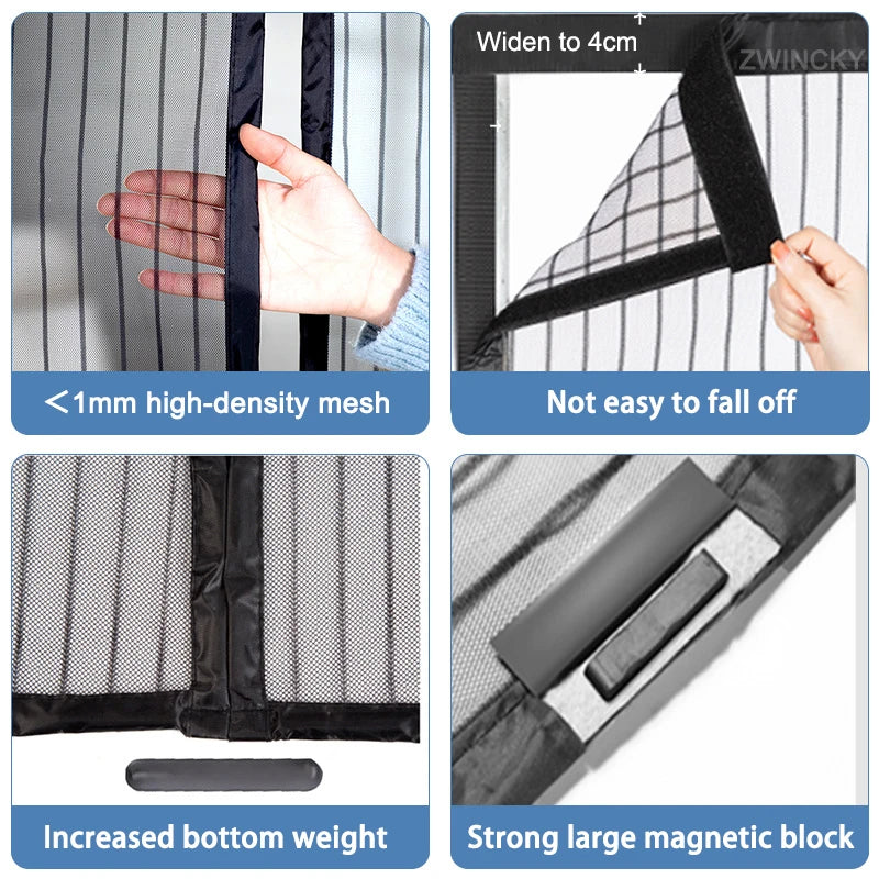 rideau moustiquaire noir velcro rayures horizontales anti moustiques porte été moderne