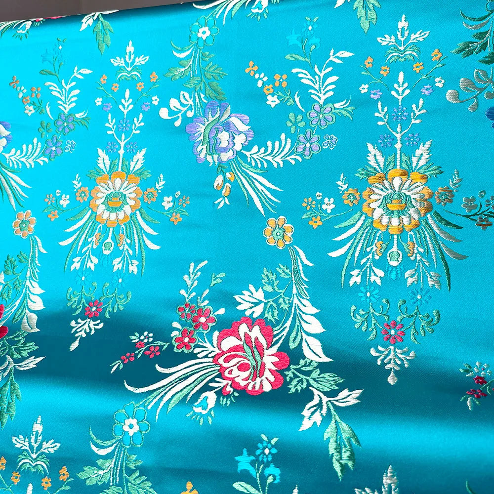 tissu brodé floral polyester opaque noir rose bleu violet traditionnel rapide respirant abrasion 75cm