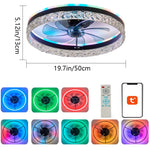 ventilateur led intelligent rvb vitesses ciel étoilé moderne cristal translucent télécommande