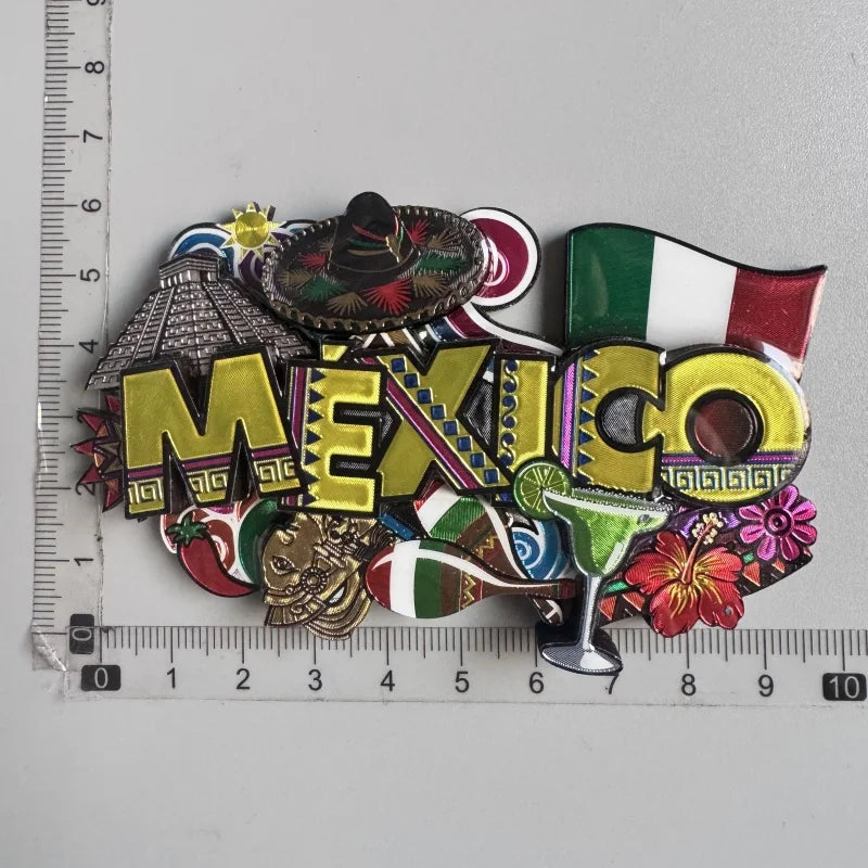 aimants réfrigérateur mexicains sombreros guitares cactus motifs floraux animaux exotiques souvenirs traditionnels multicolores