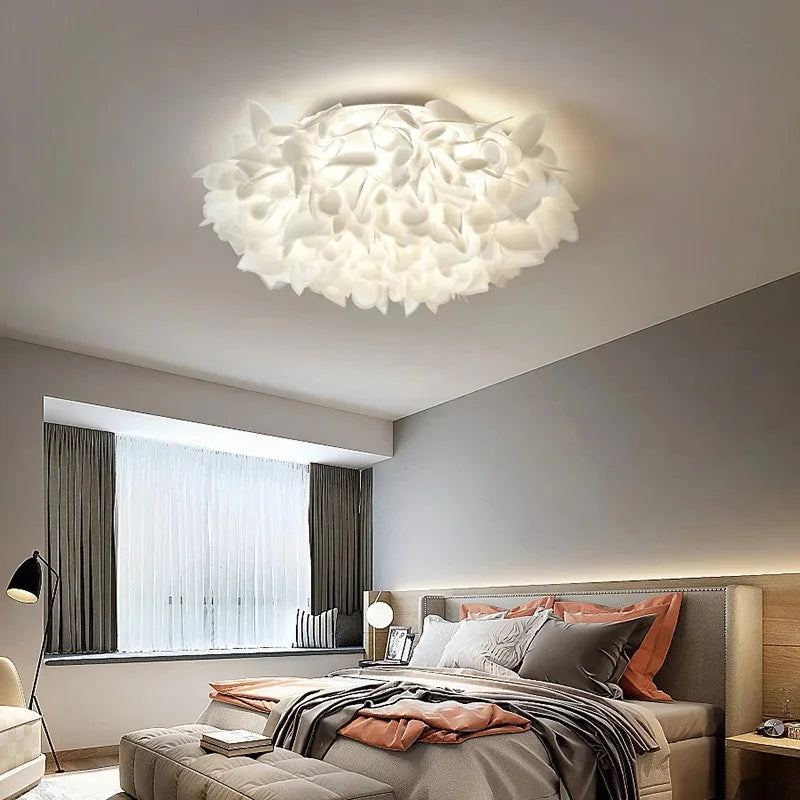lampe suspendue moderne blanc feuilles papillons fer pvc led télécommande gradation 53cm 75cm