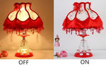 lampe table vintage rose chambre enfant abat jour dentelle interrupteur bouton led romantique chambre