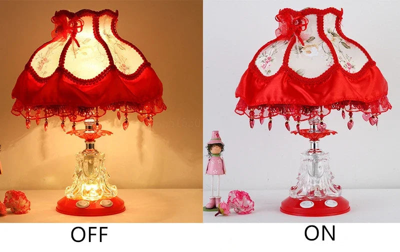 lampe table vintage rose chambre enfant abat jour dentelle interrupteur bouton led romantique chambre