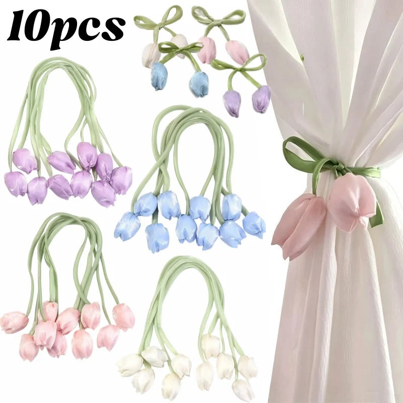 boucles rideau tulipes rose blanc vert violet ruban décoratives floral accessoires bricolage mariage
