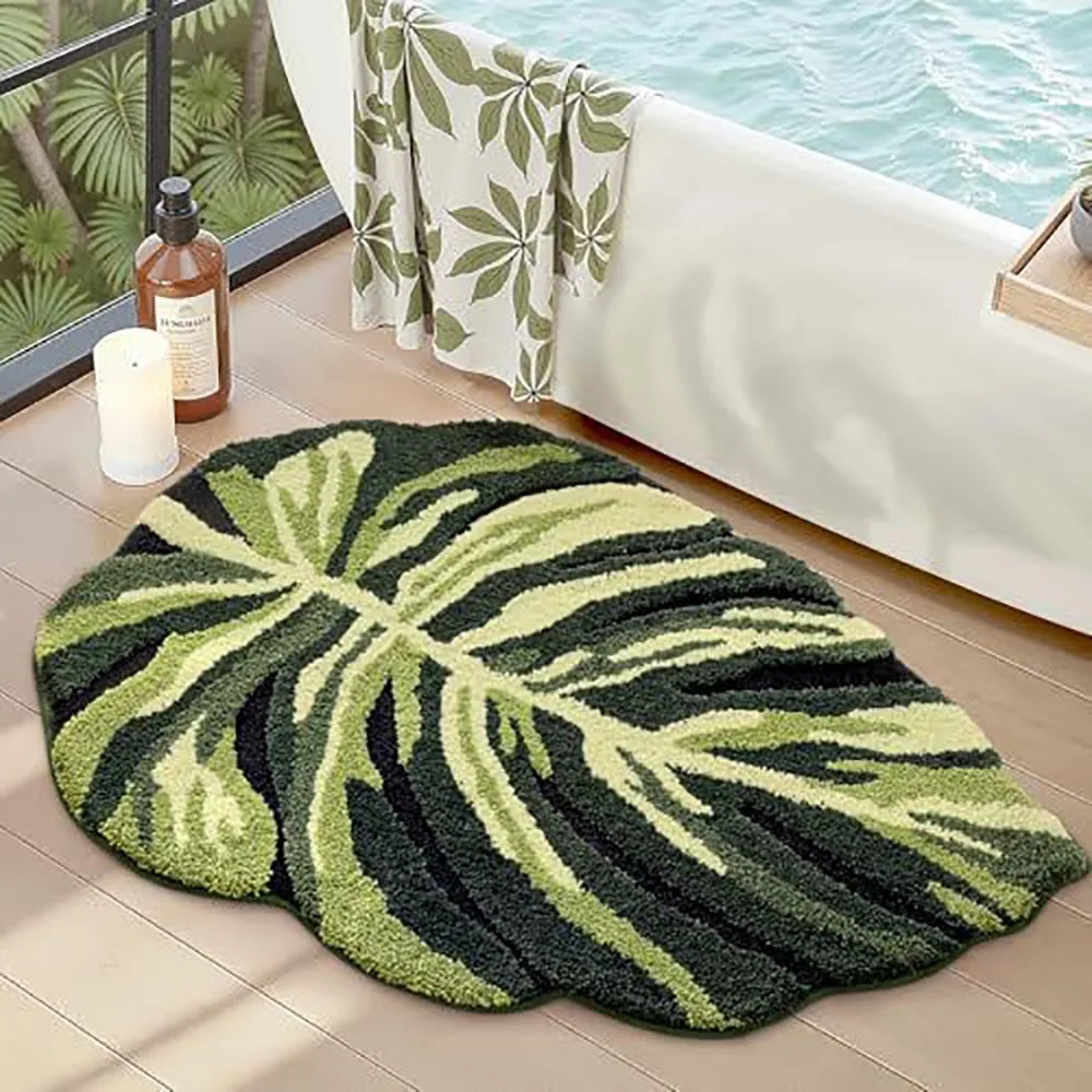 tapis feuille tropicale vert rose clair doux moelleux moderne sans bpa pvc
