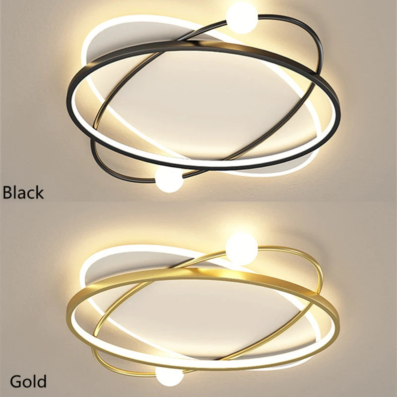 lampe led moderne anneaux entrelacés noir or blanc chaud froid dimmable minimaliste chambre salon