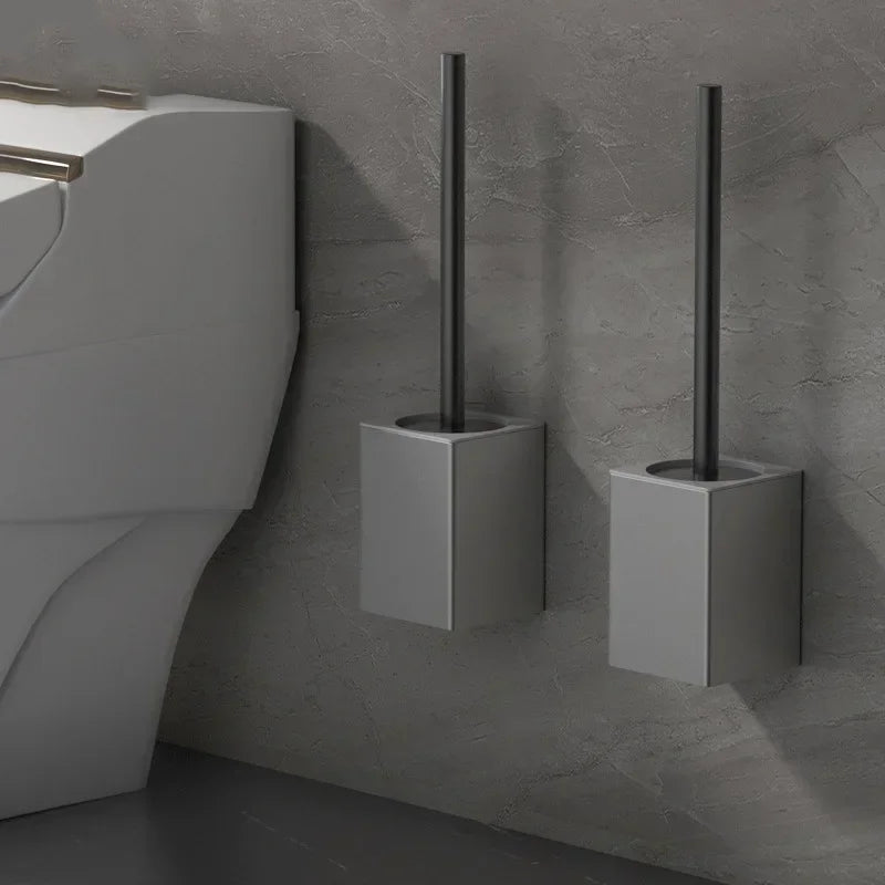balai wc mural porte balai adhésif moderne gris blanc minimaliste aluminium