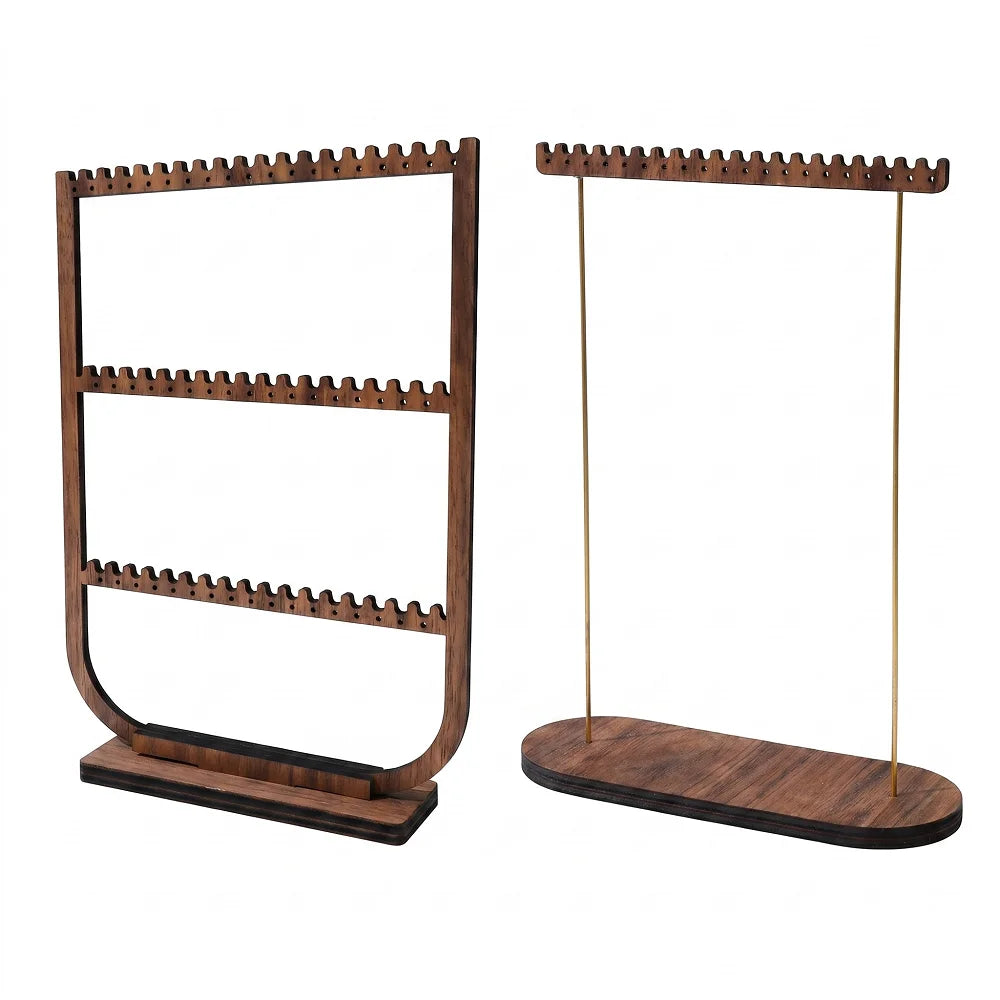 présentoir bijoux bois marron doré boucles oreilles clous pendantes créoles minimaliste scandinave