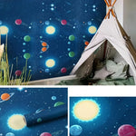 papier peint auto adhésif motif planètes bleu nuit blanc moderne chambre enfant salon
