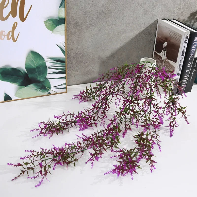 guirlande suspendue artificielle lavande verte violette feuilles fleurs colorées moderne décoration intérieure anneau métallique