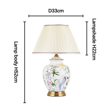 lampe table moderne abat jour fleurs oiseaux classique blanc doré vintage