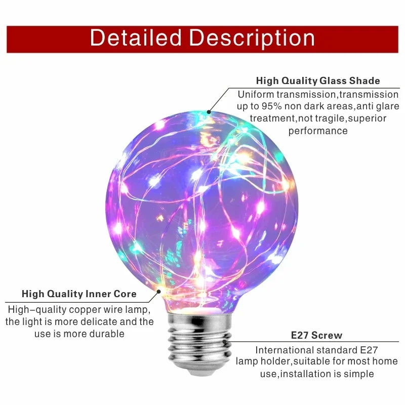 ampoules led décoratives filament effet constellation couleur changeante e27 transparentes modernes chambre festive