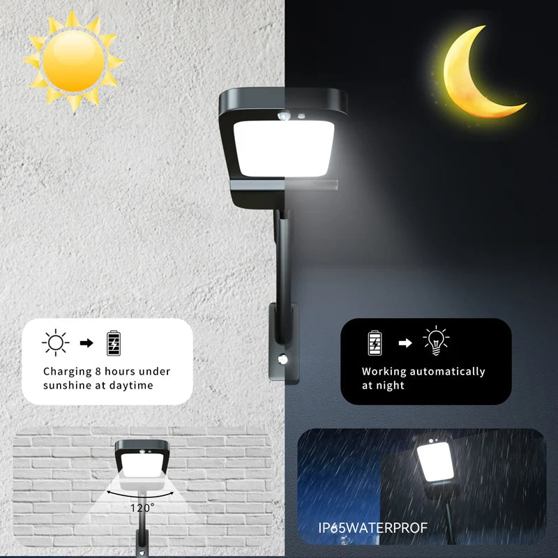 lampe solaire murale moderne noir 88 led détecteur mouvement ip65