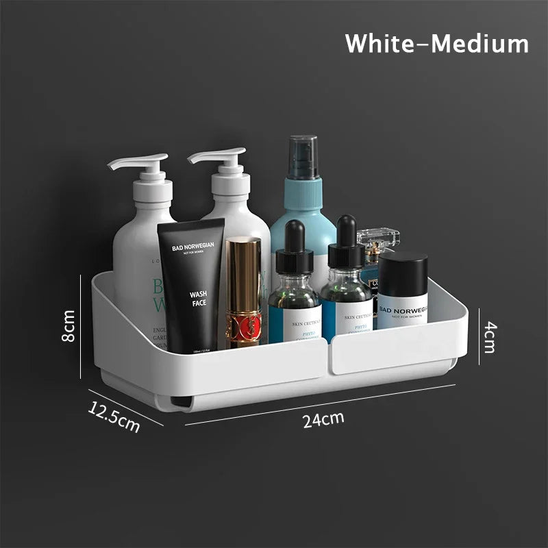 étagère rangement murale adhésive bleu jaune blanc moderne bouteilles flacons pots cosmétiques salle bains