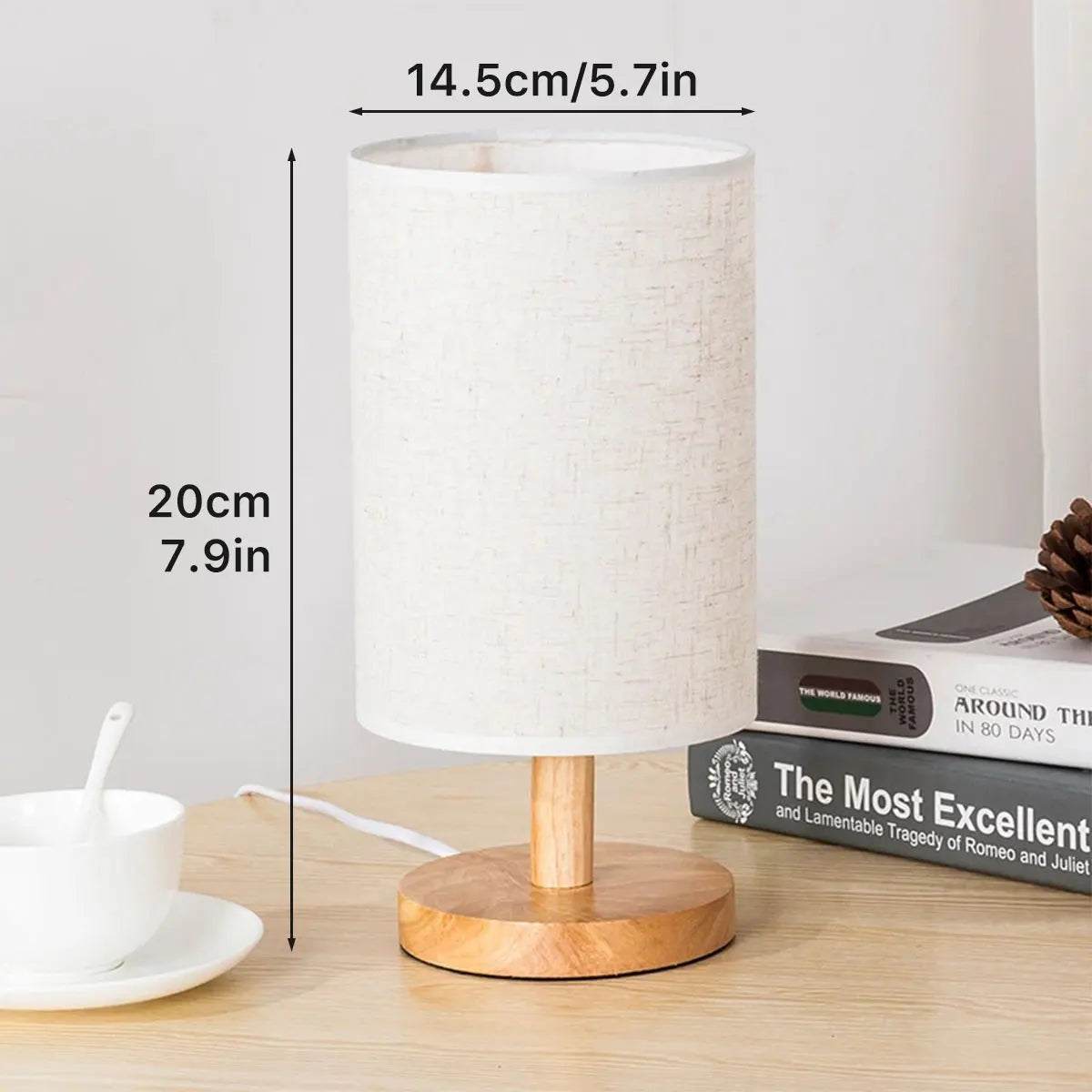 lampe table led usb moderne minimaliste abatjour tissu opaque bois clair chambre coucher