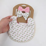 bavoirs bébé fleurs pompons élastiques doux vintage blanc rose jaune bleu gris