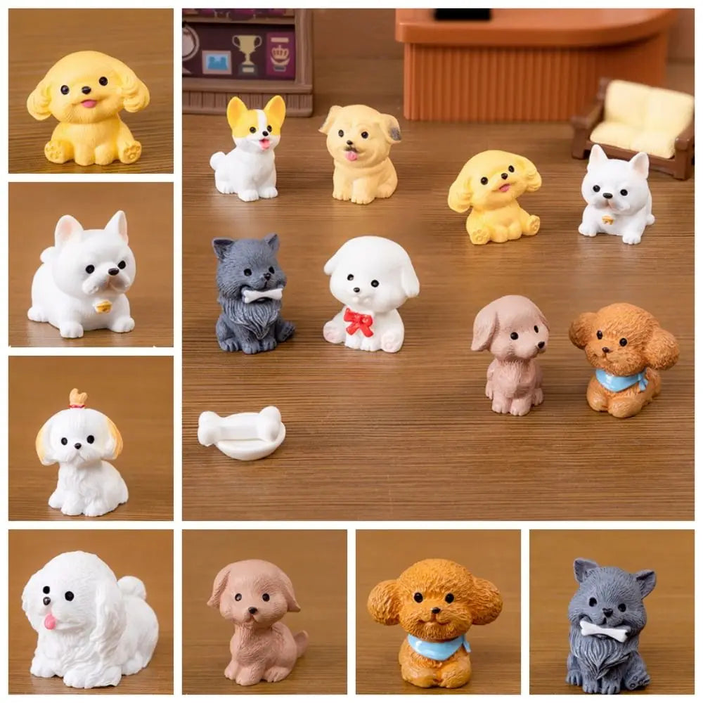 figurines chiens mignons résine cartoon peluche yeux colorés extérieur ornements micro paysage