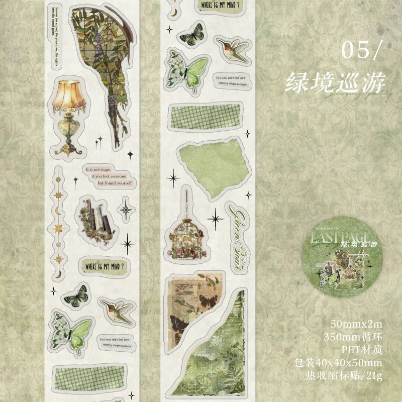 ruban décoratif vintage multicolore motifs illustrations coeurs fleurs lettres architecturales journal agenda DIY