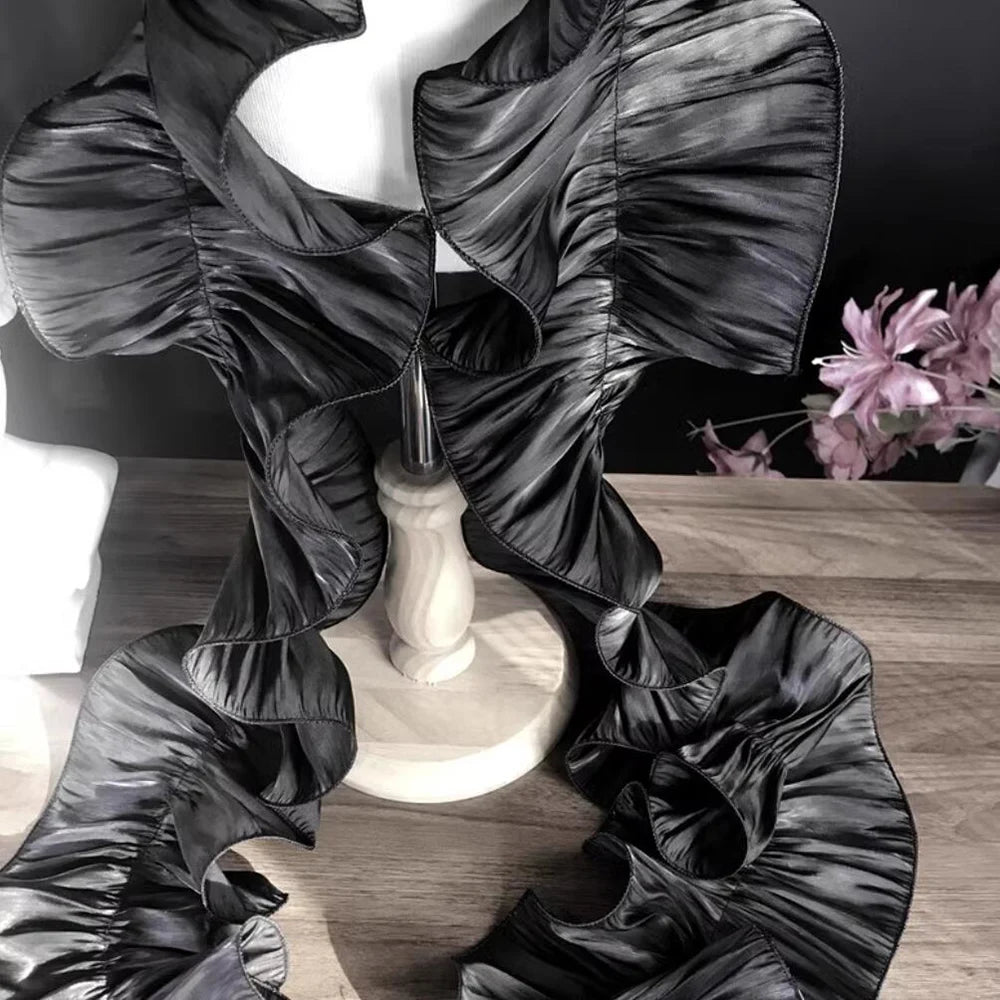 dentelle blanche noire plissée satinée élégante accessoire mode collier foulard 17cm