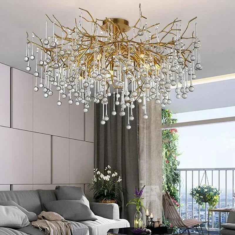 lustre moderne élégant doré branches stylisées pendantes lumière chaude lumière blanche 100cm 60cm 80cm