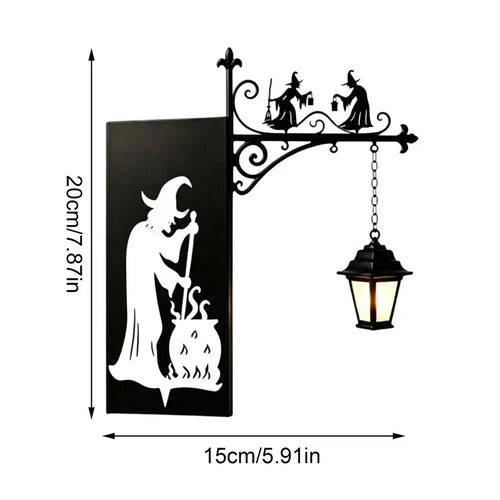lampe livre sorcière halloween vintage noir silhouettes lanternes adhésif décoration bibliothèque