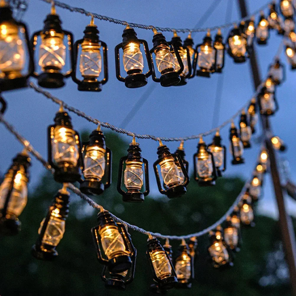 guirlande lumineuse noire vintage lanternes étoiles éclairage extérieur blanc led 3m