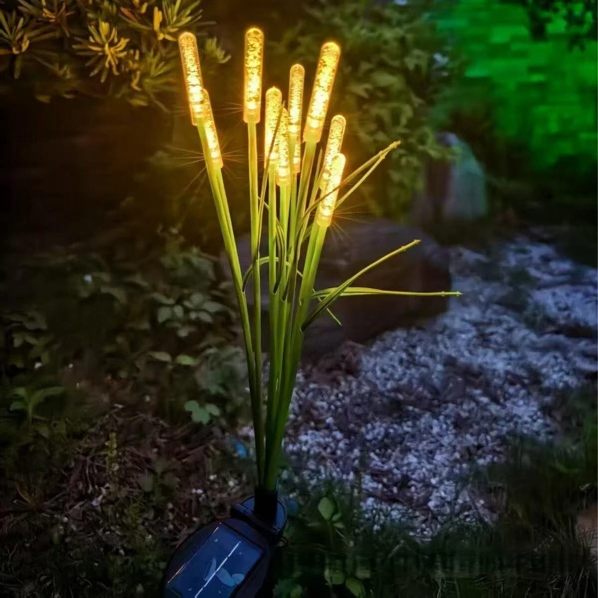 guirlande lumineuse solaire led jardin decoration exterieure moderne cones translucides vert jaune blanc