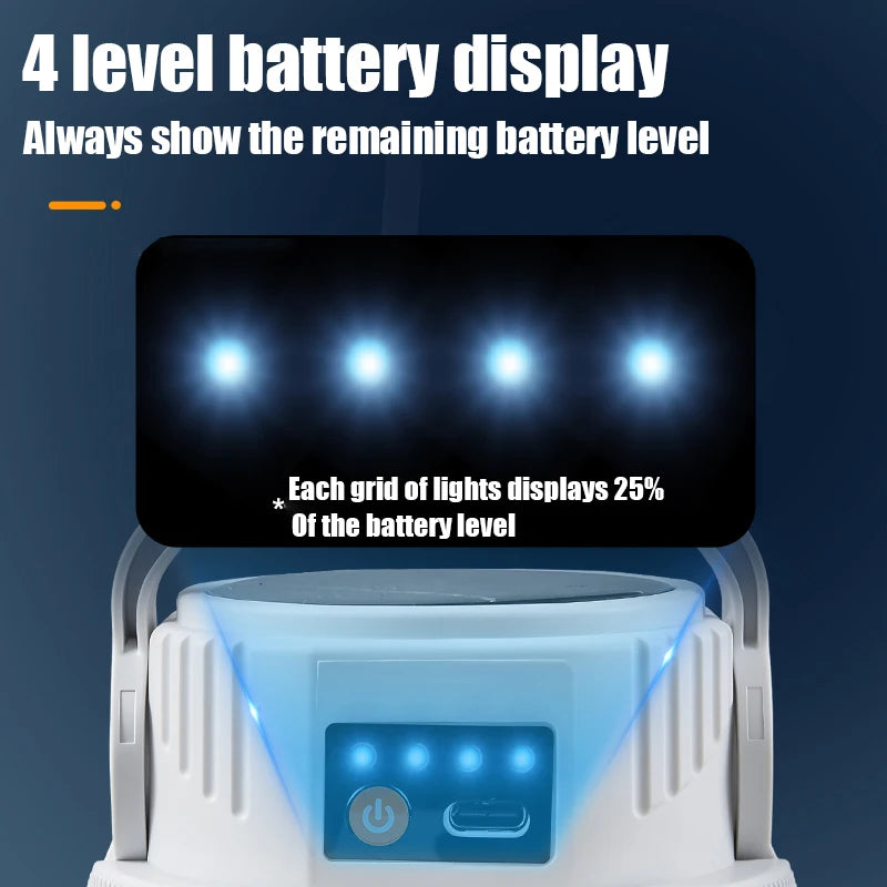 lampe solaire rechargeable portable camping ip65 led moderne annuaire suspension affichage usb