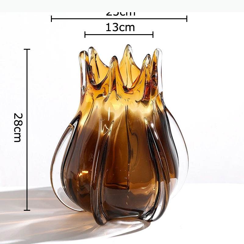 vases verre ambré moderne texturé lignes verticales formes ondulées transparent