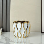 vase céramique moderne blanc or noir lignes dorées élégant décoration salon fleurs artificiellements