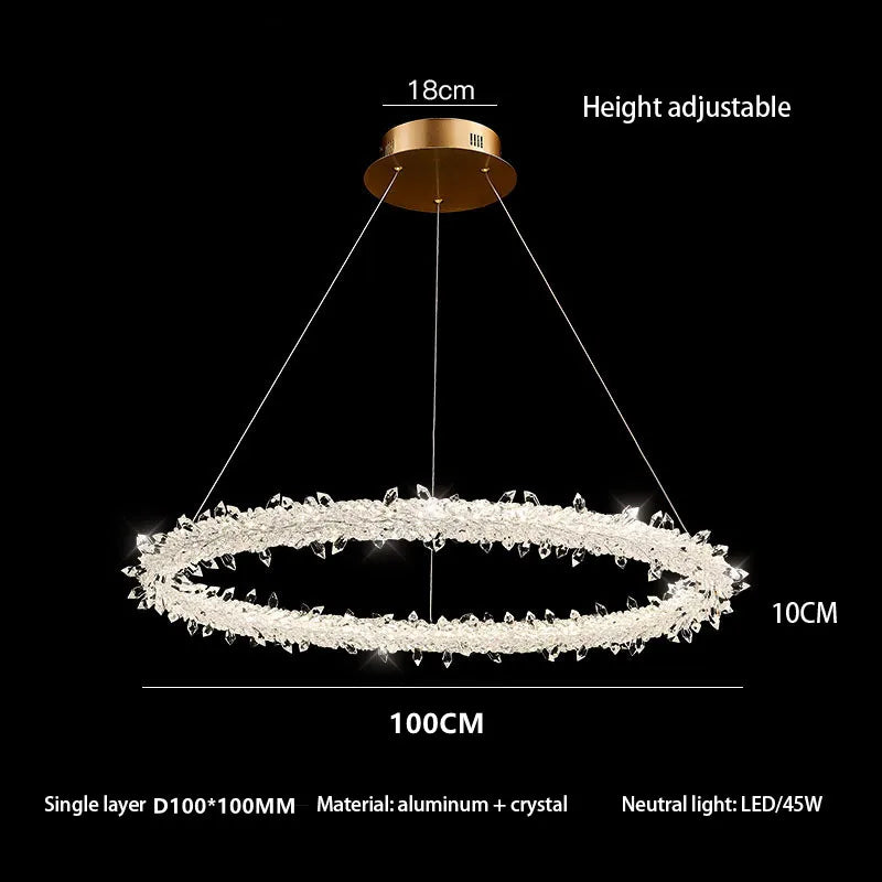 suspension lumineuse moderne cristaux blanc translucide chaînes suspendues