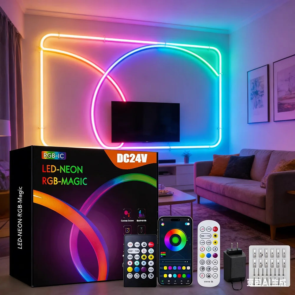 ruban led néon multicolore controle bluetooth ip67 moderne decoration extérieure chambre jardin