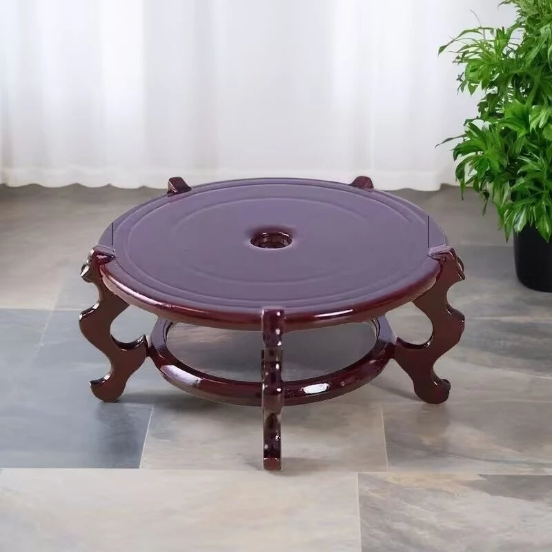 support plante bois sculpté main classique marron foncé orné display stand plantes trépied multifonction