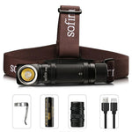 lampe frontale rechargeable led 18650 ipx7 noir bande ajustable camping pêche nocturne