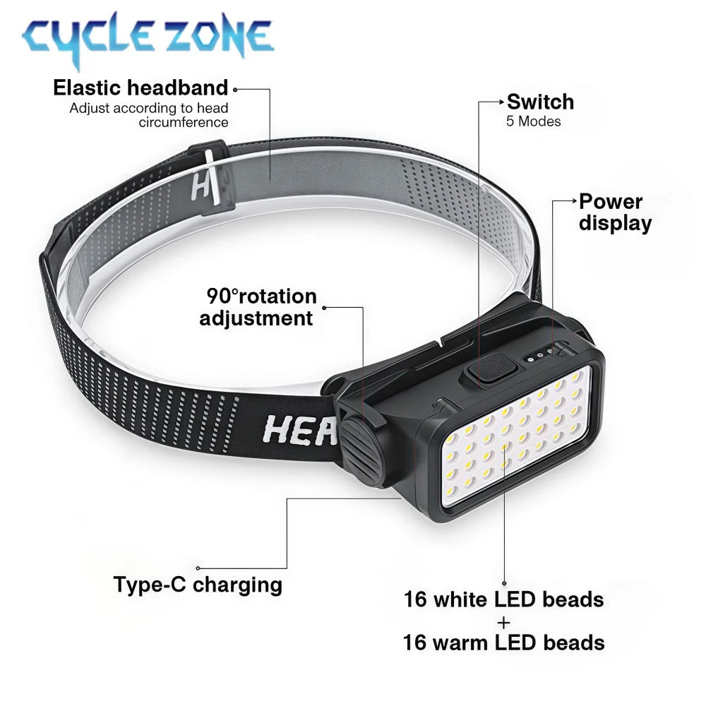 lampe frontale multifonctionnelle modes 16 led blanches 16 led chaleur recharge type
