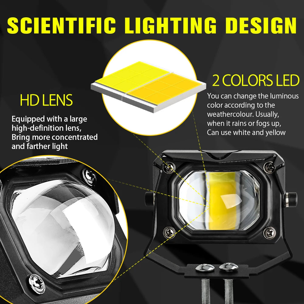 projecteur led spot flood antibrouillard jaune moderne transparent vis câble électrique 6000k 12v 24v