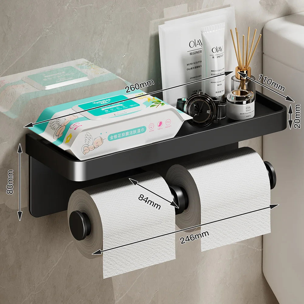 porte serviettes moderne porte papier toilette étagère rangement aluminium gris salle bain adhésif minimaliste