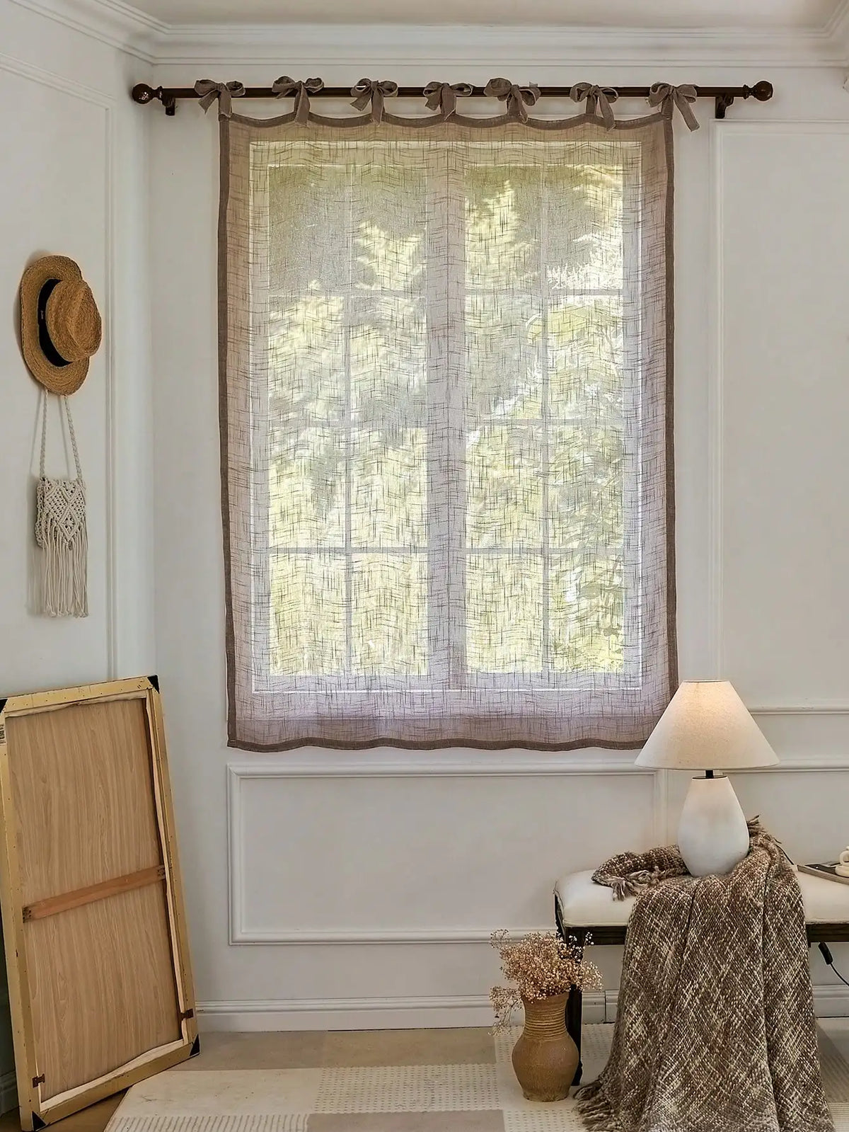 rideau polyester semi transparent classique beige clair finement tissé 100x200 cm