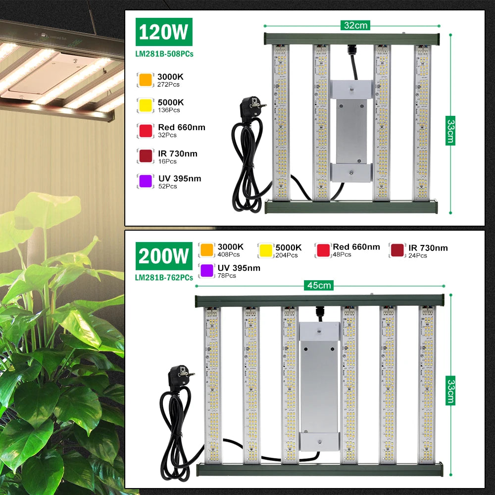 lampe culture plantes led 120w 200w 320w spectre complet interrupteur alu moderne vert blanc