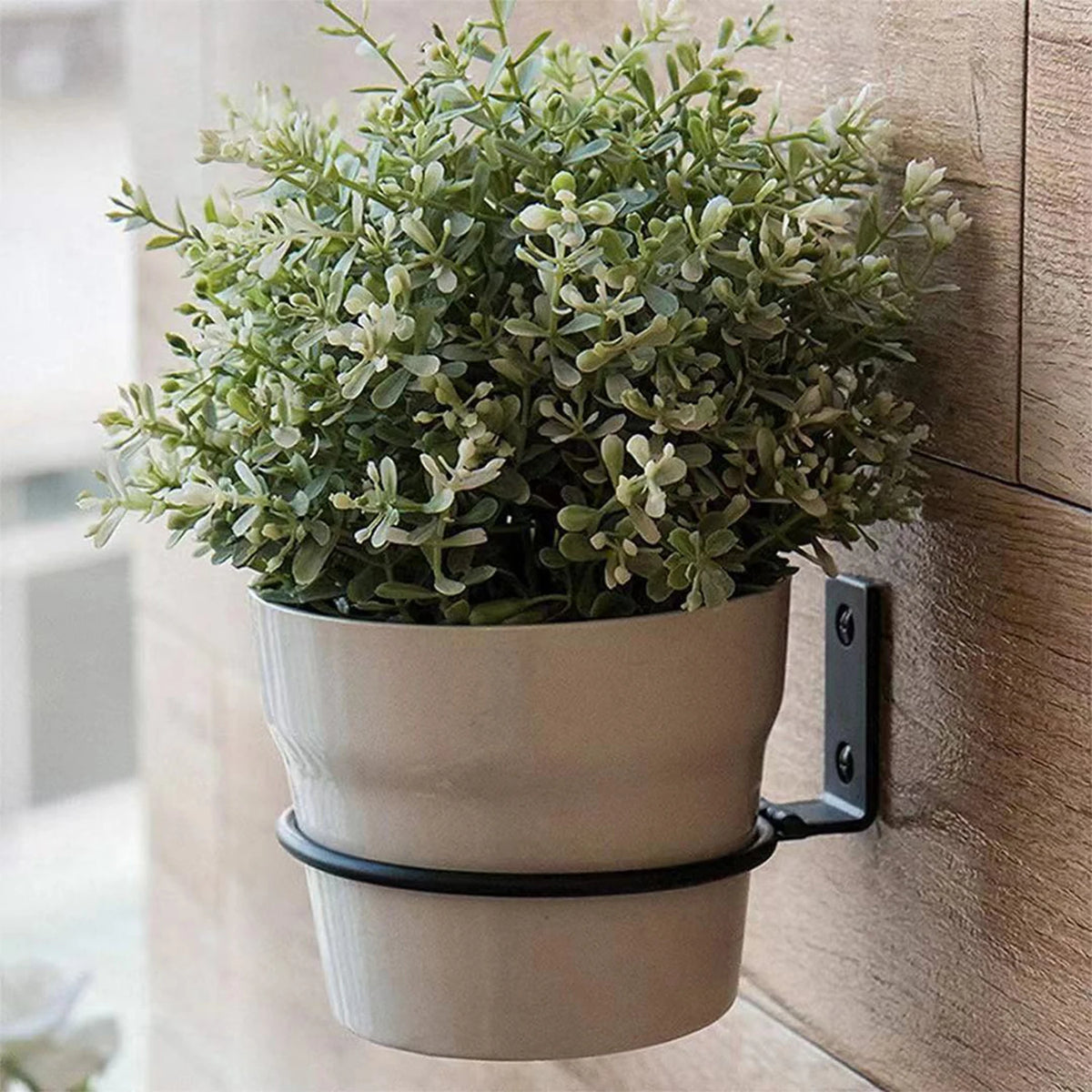 support mural pots fleurs noir rond lisse moderne vis noires expansion tubesextérieurintérieur
