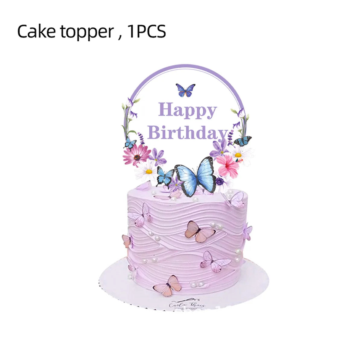 assiettes jetables papillons roses serviettes guirlande happy birthday ballons cupcakes nappe festive anniversaire decoration