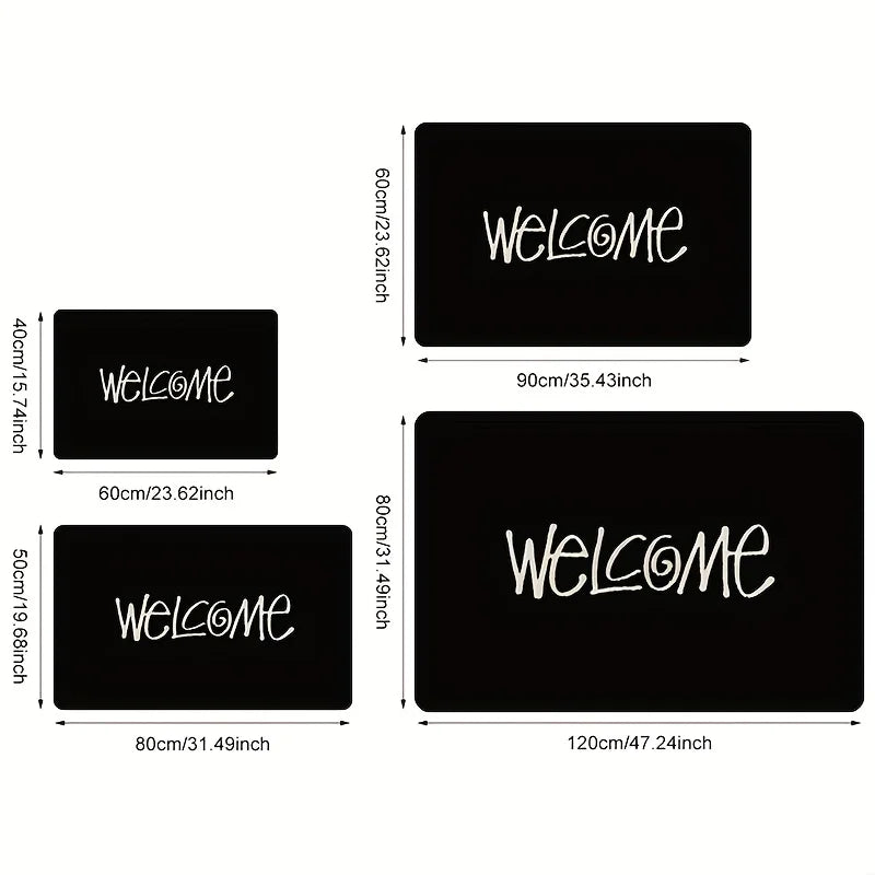 tapis d'entrée lavable machine imperméable antidérapant couleur noire motif welcome velours moderne minimaliste durable