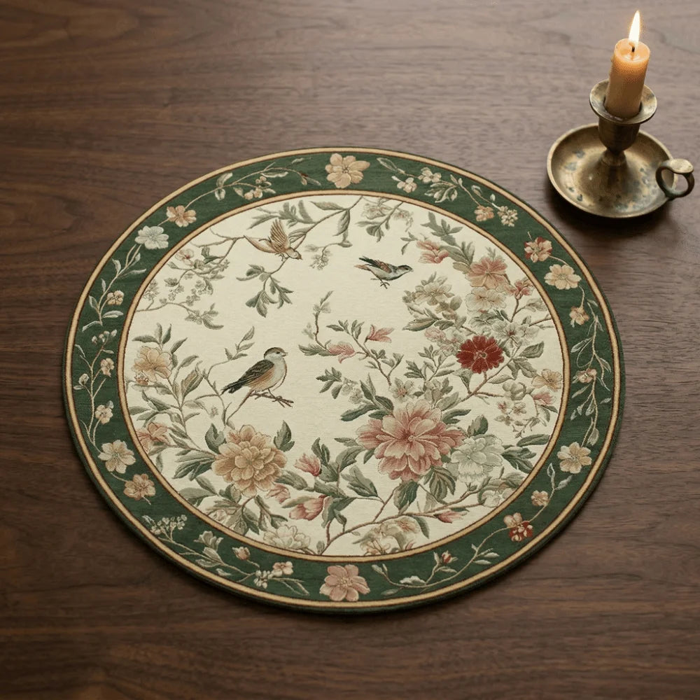 placemat classique floral oiseaux vert beige rose blanc 35cm 35cm